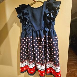 Janie and Jack Girls Satin Navy Blue and Red Pattern Bottom Dress Size 12